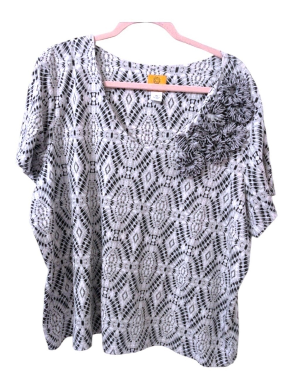 Ruby Rd Black And Gray Abstract Short Sleeve T-shirt Size 2x
